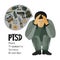 PTSD. Post traumatic stress disorder vector illustration.