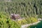 PTTK Morskie Oko Mountain Hut, mountain shelter in Tatra Mountains, Poland, over Morskie Oko Eye of the Sea lake