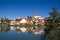 Ptuj panorama at the river with very blue sky Slovenia