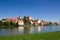 Ptuj panorama at the river with very blue sky Slovenia