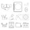 Pub, interior and equipment outline icons in set collection for design. Alcohol and food vector symbol stock web