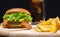 Pub lunch with a cheeseburger and french fries