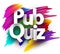 Pub quiz card with colorful brush strokes.