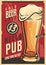 Pub wall decor advertisement with glass of cold beer