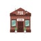 Pub wooden building with welcome signboard flat vector illustration isolated.