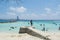 Public beach full of local people at the Villingili island