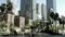 Public bus crosses the street near Pershing Square in Los Angeles Downtown