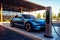 a public charging station with electric car is charging with Generative AI