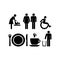 Public diner, restaurant, cafe, restroom signs. Baby changing room, wc symbols.