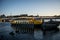 Public ferry and a bike bridge behind in Copenhagen Harbor. Denmark