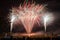 A public firework display in celebration of bonfire night at Westpoint Showgrounds. Exeter, Devon, UK