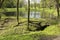 Public gardens in Chotebor with pond during spring season, romantic scene, water reflections