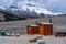 A public lavatory in the toe of the Athabasca Glacier Trailhead.