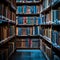 Public library scene bookshelves filled with a diverse collection