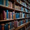 Public library scene bookshelves filled with a diverse collection