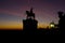 The public monument of `Sao Longuinho`, famous statue silhouette at sunset in Bom Jesus do Monte, Braga, Minho.