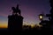 The public monument of `Sao Longuinho`, famous statue silhouette at sunset in Bom Jesus do Monte, Braga, Minho.