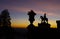 The public monument of `Sao Longuinho`, famous statue silhouette at sunset in Bom Jesus do Monte, Braga, Minho.