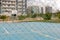 A Public Outdoor Basketball Court/Soccer Field stand Empty due to the Coronavirus Outbreak