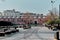 Public park in istanbul behind the Yenicami mosque and its wall made of red bricks