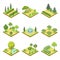 Public park landscapes isometric 3D set