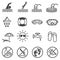 Public pool vector warning signs. Swimming rules icons