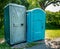 Public portable bio-toilets in Children`s World Park in Bucharest, Romania