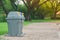 Public recycle bins or segregated waste bins in public park.