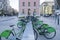 Public rent bikes in street of Castellon,Spain.