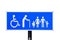 Public restroom sign on blue background for disabled people, elderly people, boy, girl, men and women, copy space, clipping path