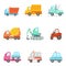 Public Service, Construction And Road Working Cars Set Of Colorful Toy Cartoon Icons