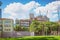 Public space shared by adjoining buildings. tenements with sports ground