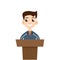 Public speaking, flat design. Orator speaking. Vector illustration