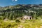 Public stone house is an open free shelter for all travelers and hikers in the mountains of the Pyrenees