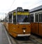 Public transport in Budapest. Hystoric old yellow tram. Hungary