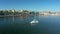 Public transport ferry on the water outside Stockholm approaching the city