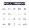 Public transport line vector icons and signs. Buses, Trains, Subway, Rail, Metro, Light-Rail, Tram, Trolleybus outline