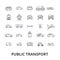 Public transport, transportation, subway, bus stop, traffic, taxi, city bus line icons. Editable strokes. Flat design