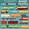 Public transportation, buses. Set elements infographics