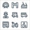 public transportation line icons. linear set. quality vector line set such as disabled, crane truck, double decker bus, school bus