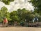 Public wooden castle style children playground in Coppell, Texas