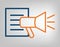 Publication icon. Megaphone with information list. Laconic blue and orange lines on gray background. Isolated object