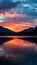 Publish Breathtaking sunset paints the sky with vibrant colors over the lake