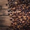 Publish Coffee beans arranged on a wooden table, ideal for banners