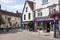 Pubs and shops in Market Place in Glastonbury, Somerset in the UK