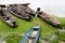 pucallpa peru,abandoned boats broken and sunk in lake yarinacocha ucayali peru