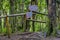 PUCON, CHILE - SEPTEMBER, 23, 2018: Outdoor view of wooden informative sign close to the waterfalls with a wooden