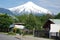 Pucon, overlooking the snowy volcano Villarrica from the city