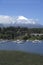 Pucon tourist city,Chile. with the villarrica lake and volcano