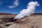 The puddles of boiling mud of the Sol de MaÃ±ana Geysers. Snow-capped volcanoes and desert landscapes in the highlands of Bolivia